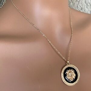 Trendy Gold and Black Medallion Necklace